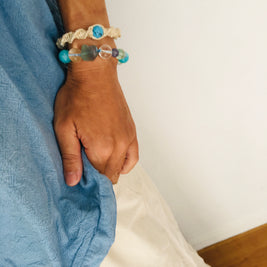 国産100％精麻とターコイズのDNAブレスレットＳサイズ