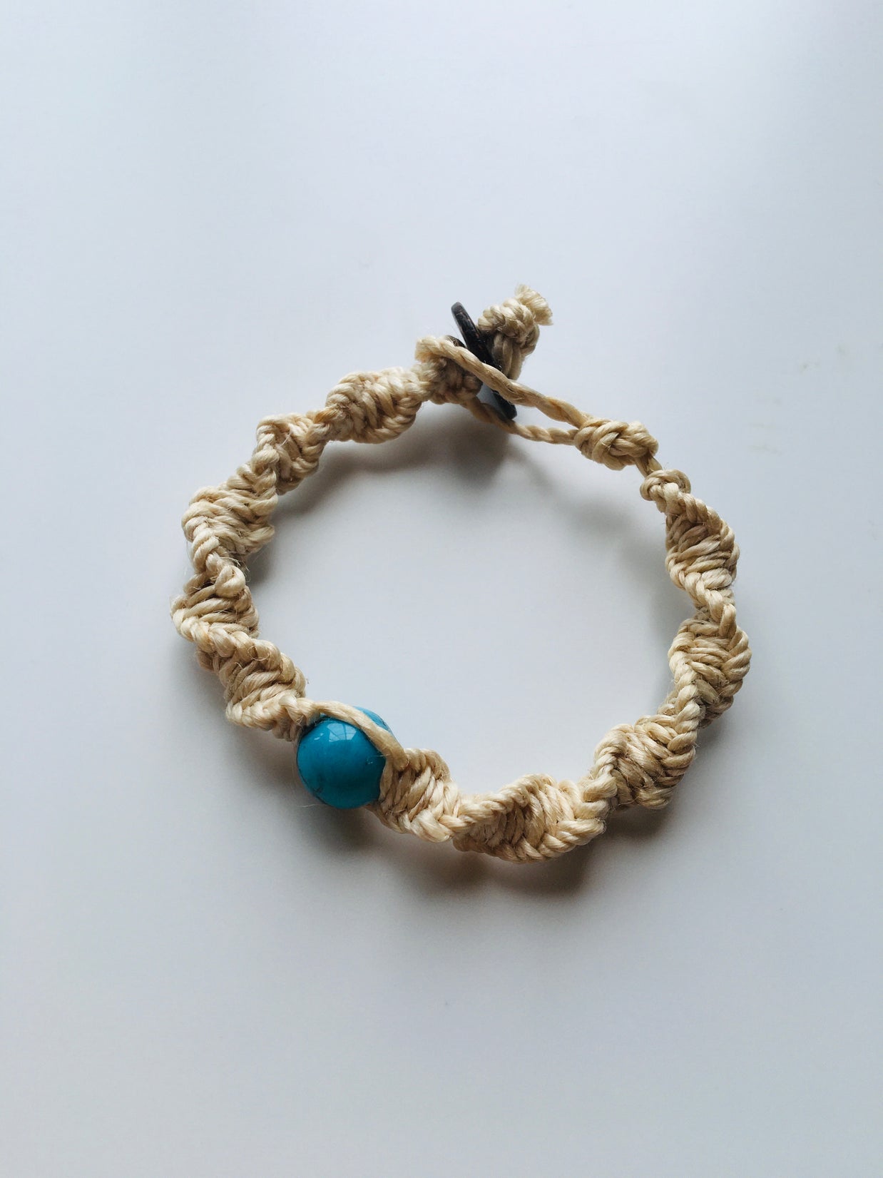 国産100％精麻とターコイズのDNAブレスレットＳサイズ