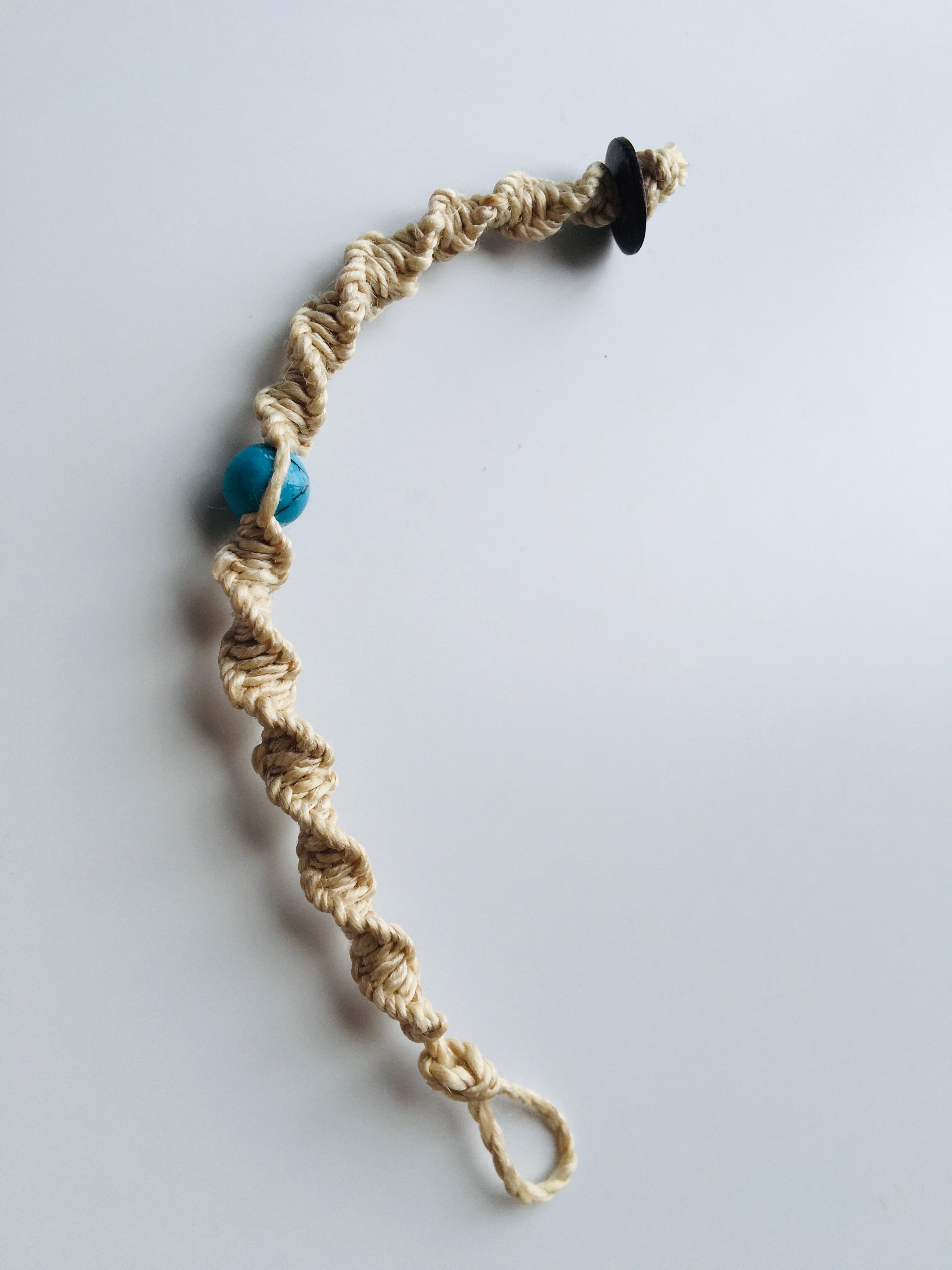 国産100％精麻とターコイズのDNAブレスレットＳサイズ