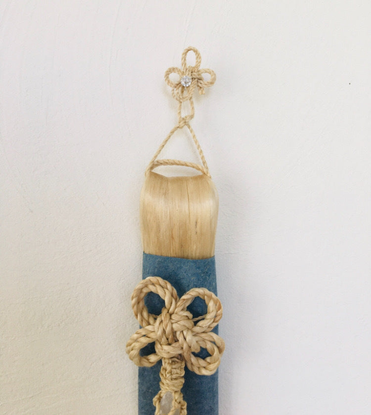 神聖精麻の藍染め飾り ～幸運のクローバーと水晶～　Indigo?Dyed Sacred Seima Ornament