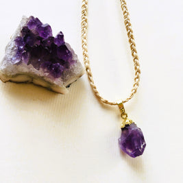 精麻とマイナスエネルギーをプラスに変える石アメジストのお守りペンダント　-Seima & Amethyst Energy?Transforming Amulet Pendant-