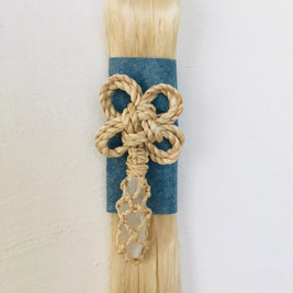 神聖精麻の藍染め飾り ～幸運のクローバーと水晶～　Indigo?Dyed Sacred Seima Ornament